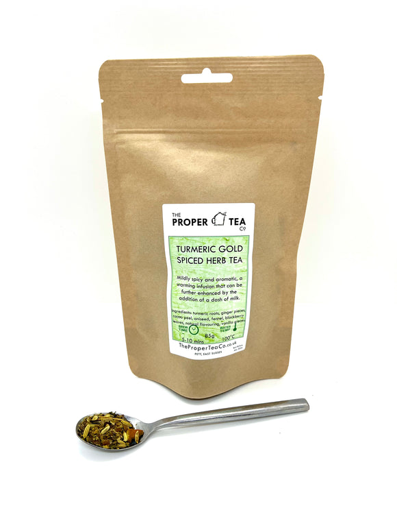 Turmeric Gold Spiced Herb Tea from The Proper Tea Company, East Sussex. 85g